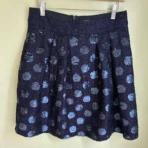 Eva Franco Anthropologie navy short pleated skirt w/sequin polka dot. Size 10